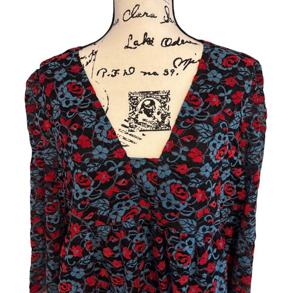 Suzanne Betro Weekends Floral Lace Lined Blouse Sz 1X Empire Waist Scalloped Edg - Picture 5 of 10